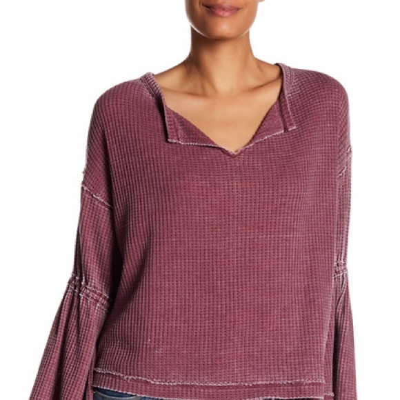NWT Free People Dahlia Thermal Knit Sweater Wine - Picture 2 of 5